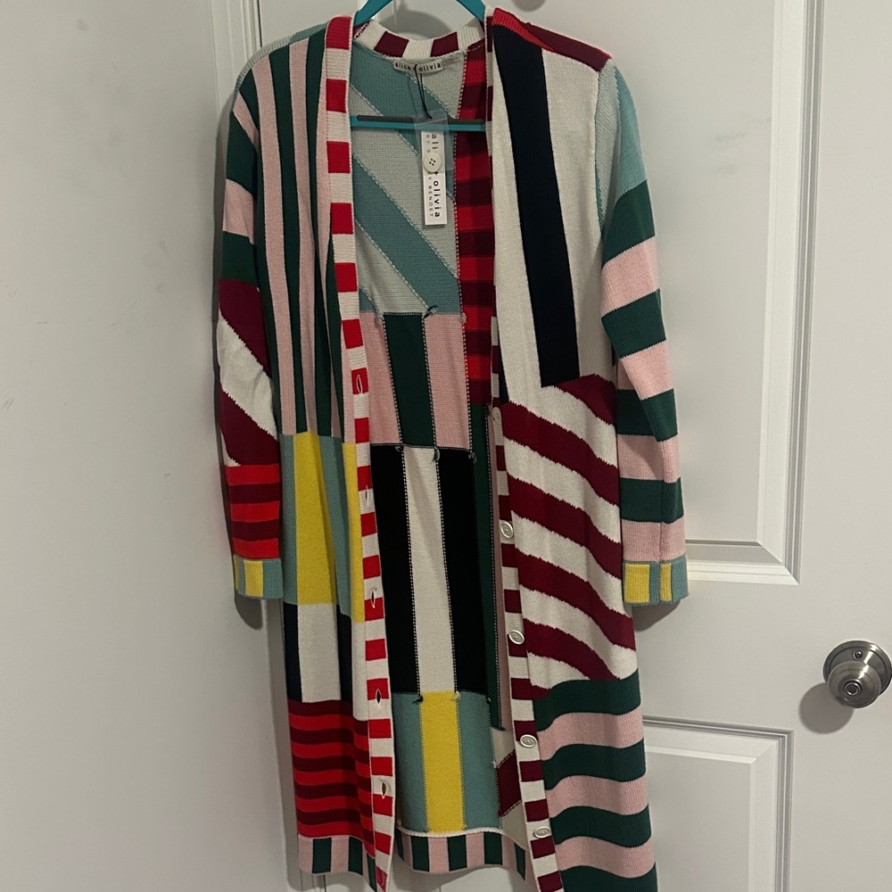Alice + Olivia XS Women’s Bradford striped-intarsia wool cardigan - Picture 2 of 6